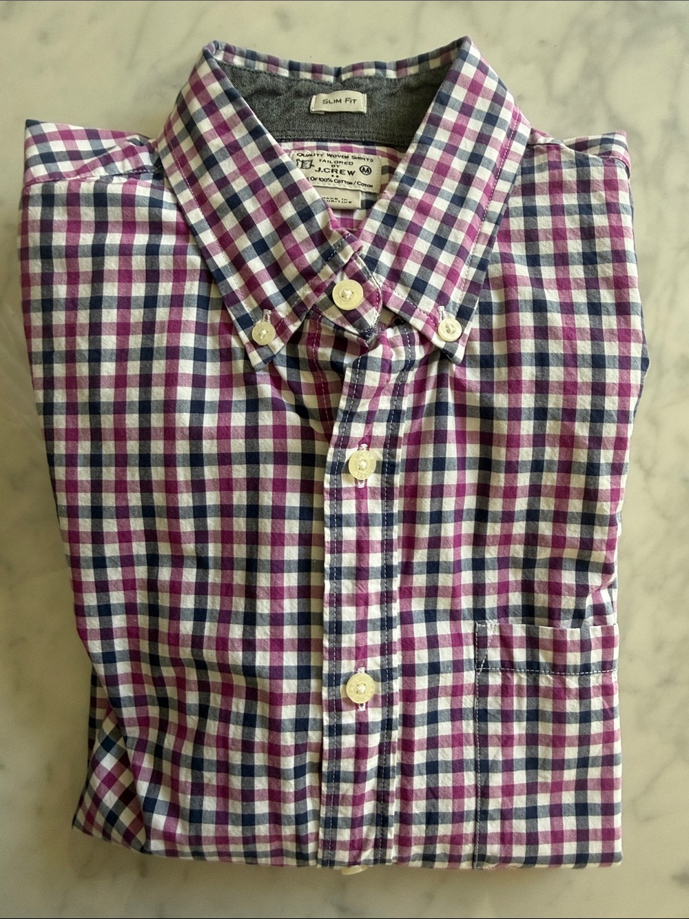 J. Crew Men's Button-Down Check Shirt in Purple, Blue & White